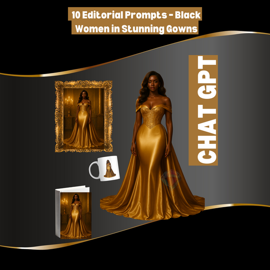10 Editorial Prompts-Black Women Stunning Gowns