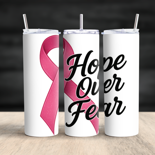 Breast Cancer Awareness PNG ā āHope Over Fearā Digital Design + Tumbler Mockup