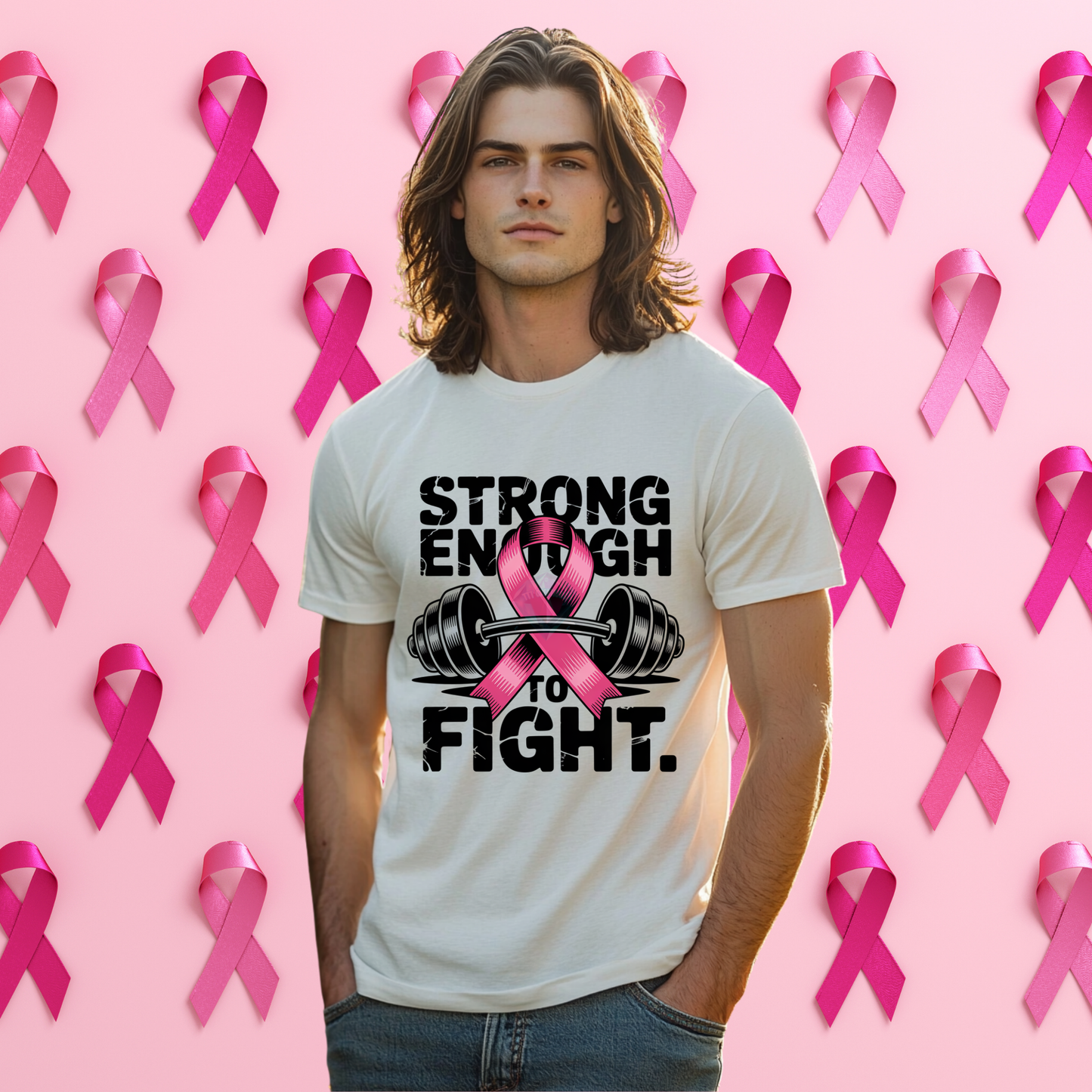 🎀 Strong Enough to Fight – Breast Cancer Awareness PNG ($1.00)