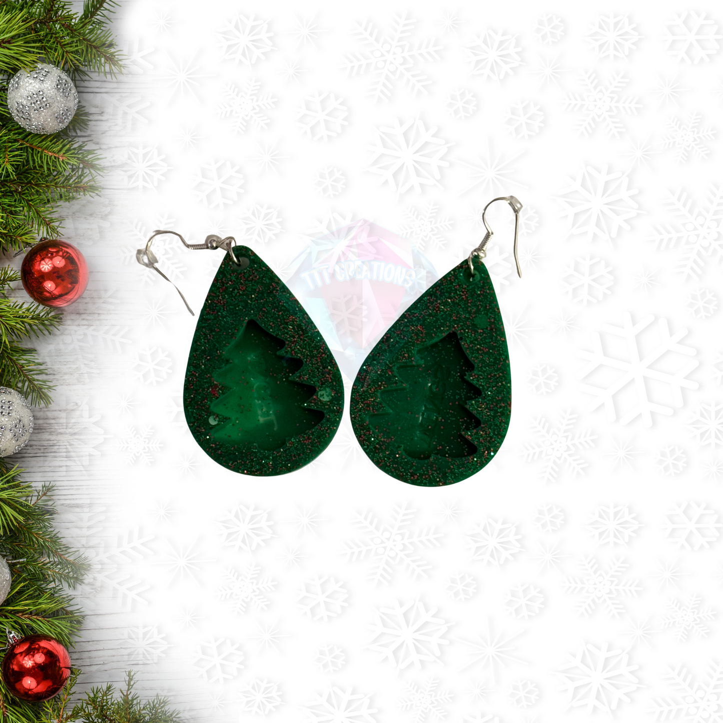 green custom holiday earrings